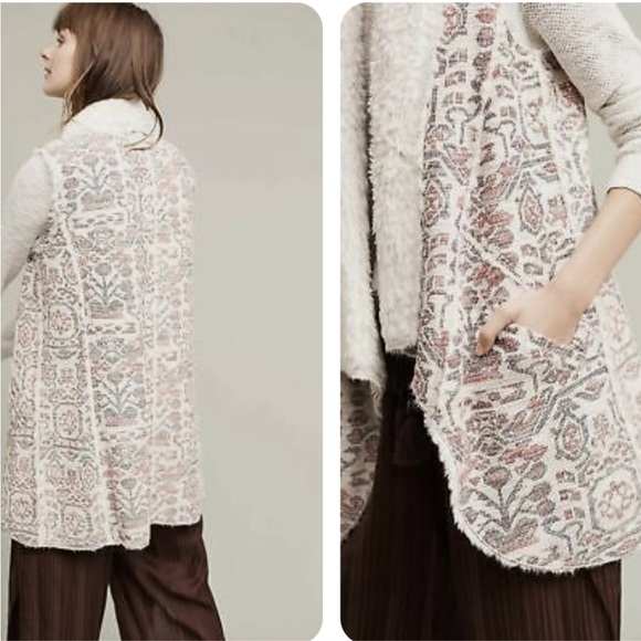 Hei Hei Anthropologie Sherpa Lined Geometric Open Hanging Vest - Picture 3 of 10